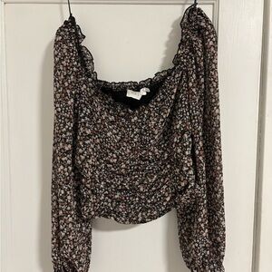 Astr Black Floral Long Sleeve Blouse